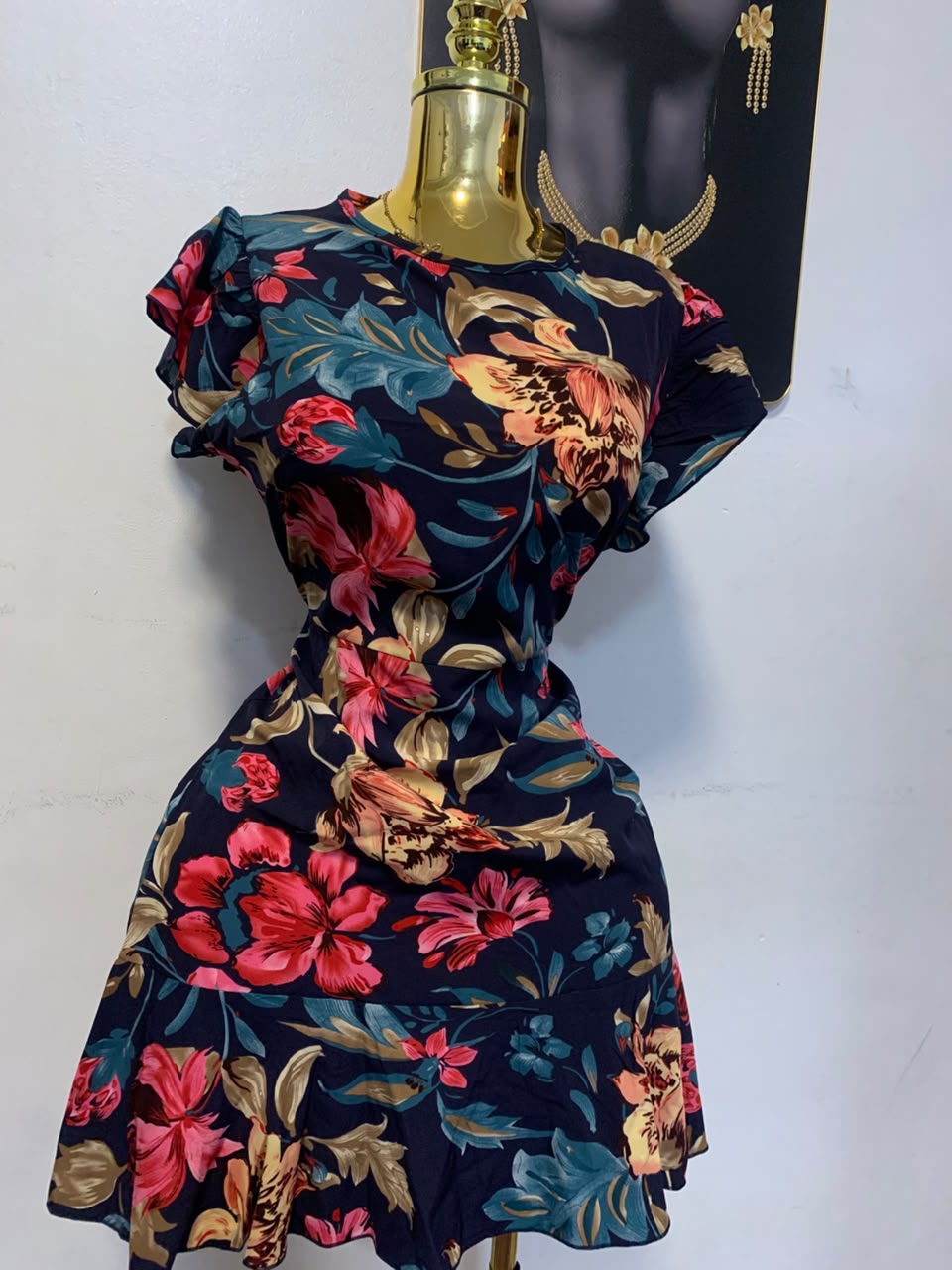 Midnight Floral Ruffle Dress